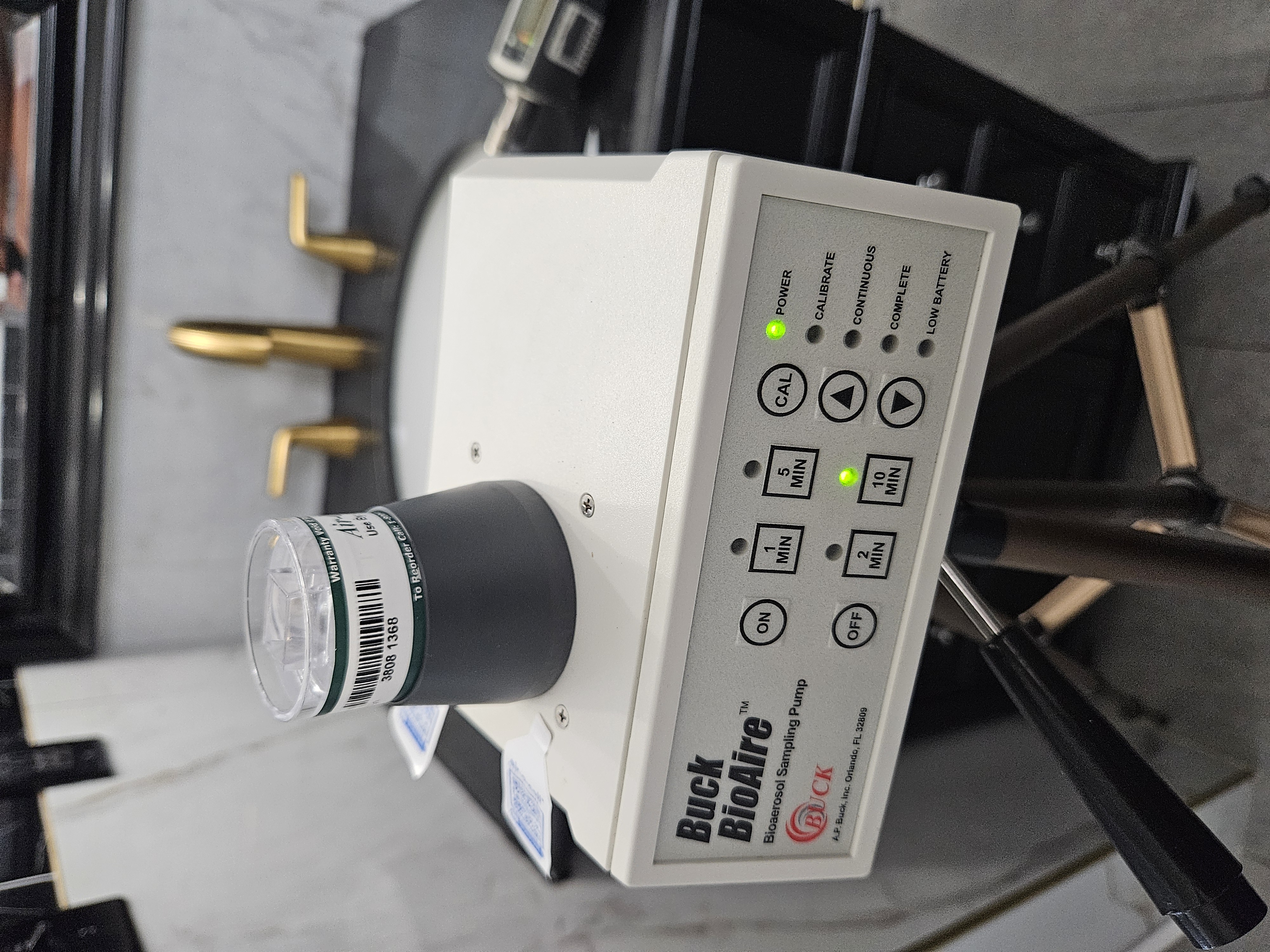 Buck BioAire air sampling pump with Air-O-Cell cassette for mold spore capture